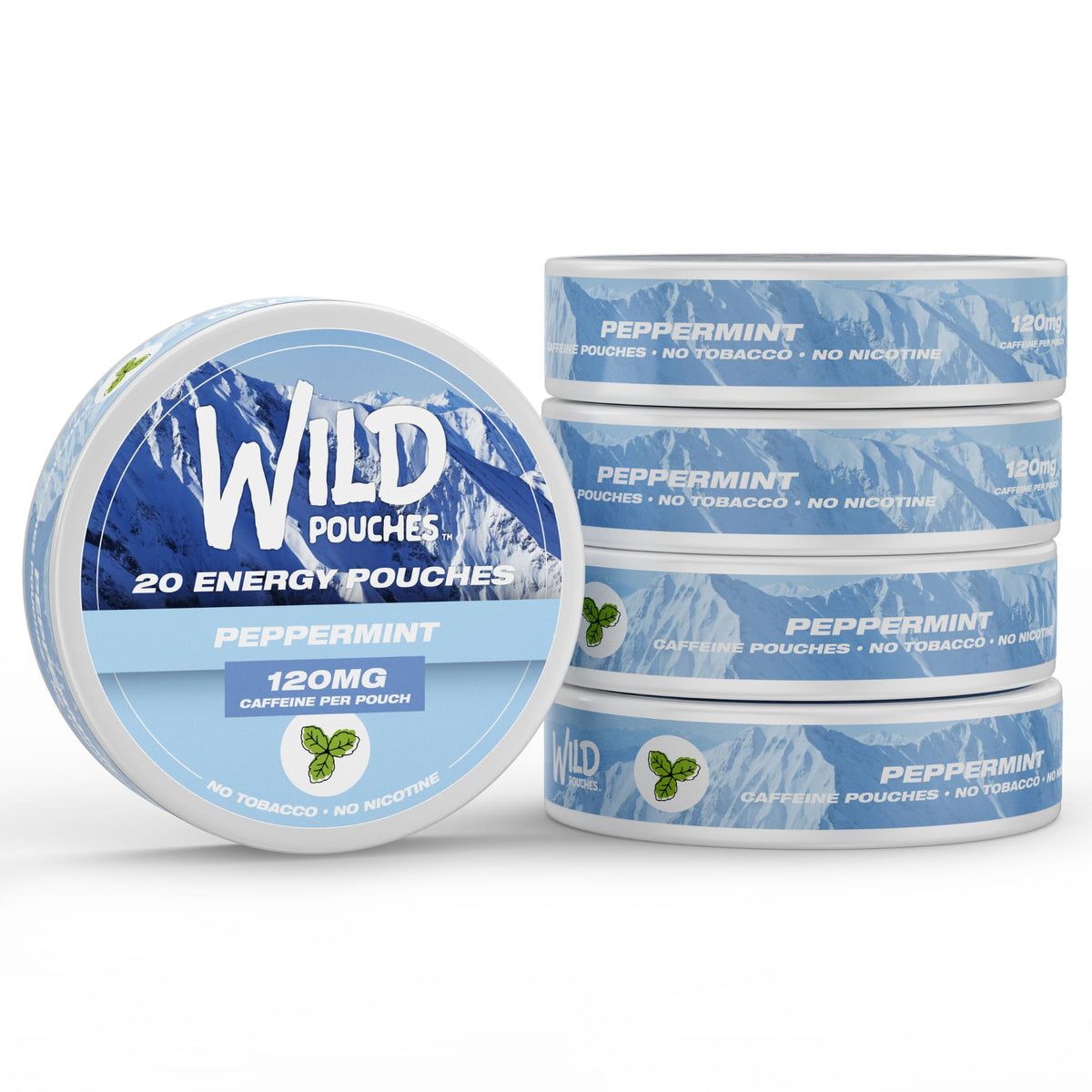 Wild Pouches empaque cafeína mentolada para mayor alerta diaria.