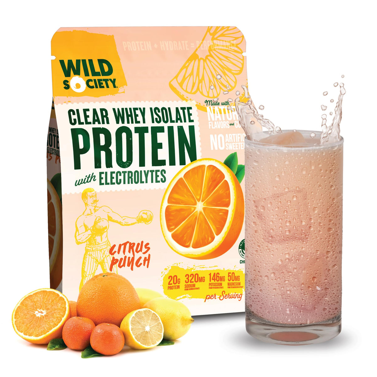 WILD SOCIETY proteína clara en botella, sabor Rocket Pop, apoyo a la recuperación.