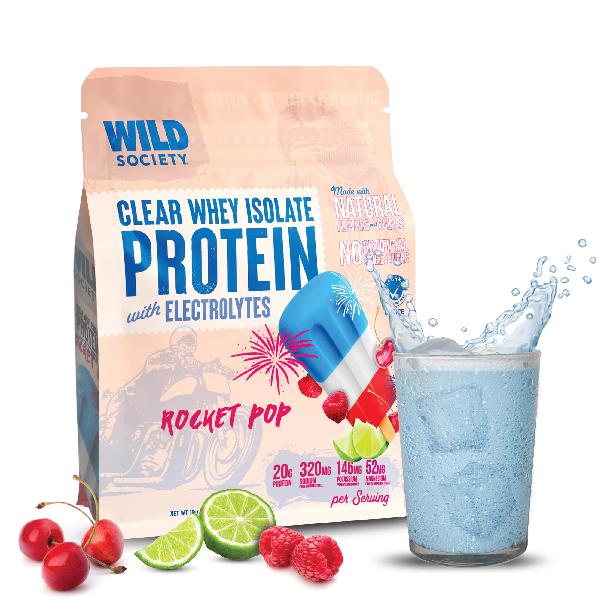 Wild Society proteina clara Rocket Pop en botella para recuperación post entreno