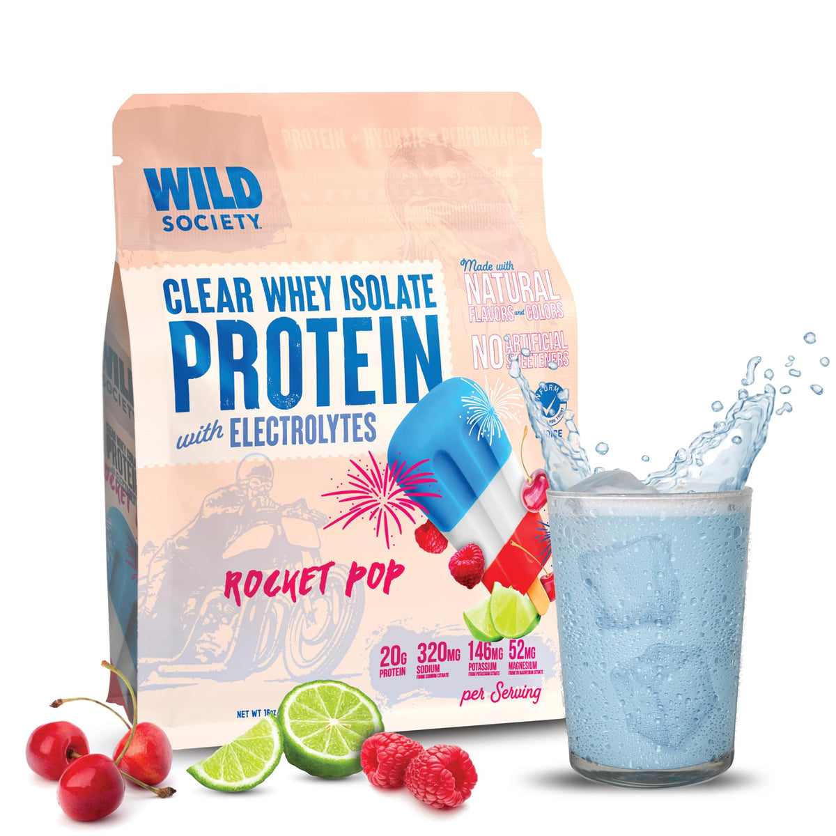 Wild Society proteina clara Rocket Pop en botella para recuperación post entreno