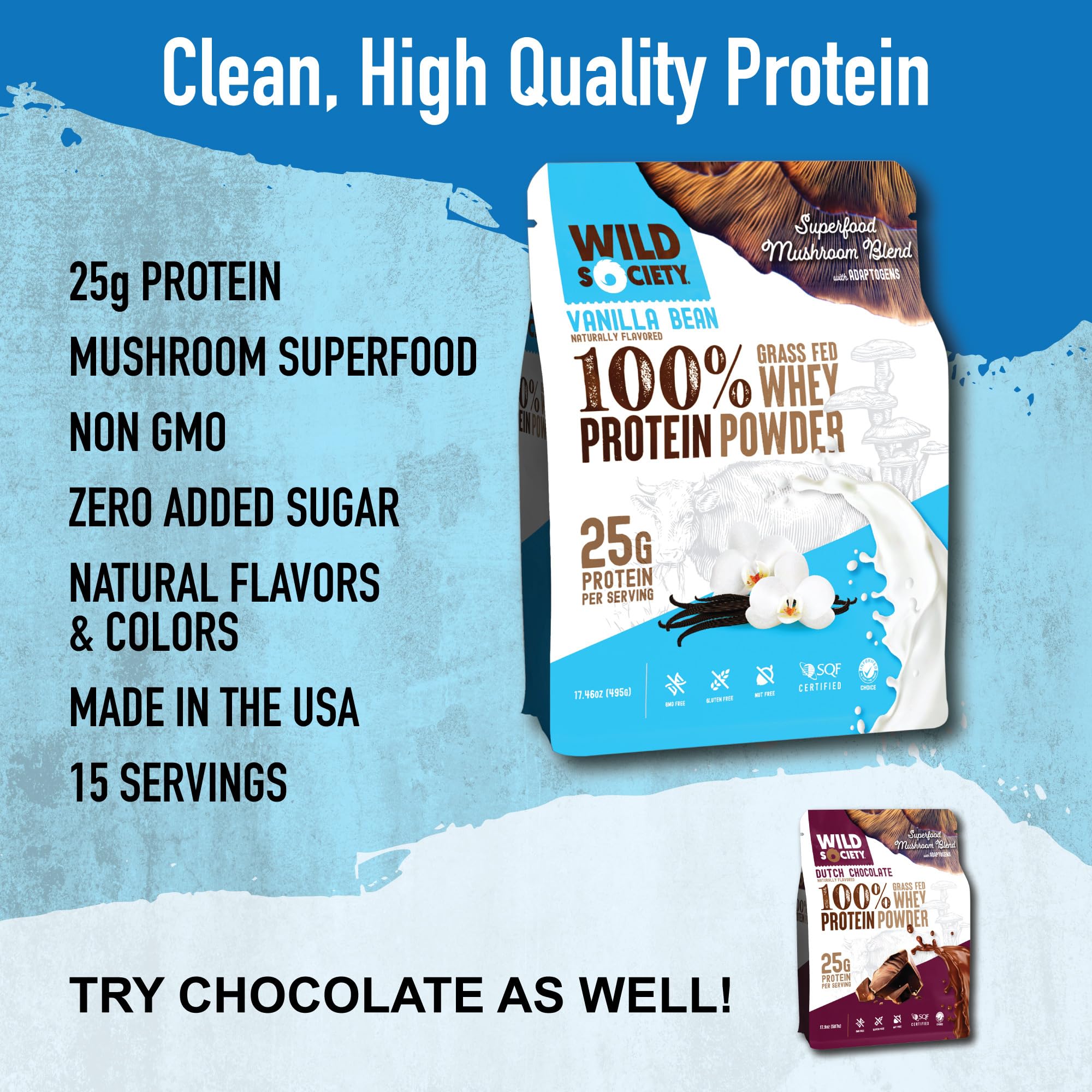 Mezcla de hongos Reishi y Cordyceps de WILD SOCIETY para energía sostenida.