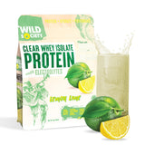 WILD SOCIETY Proteína clara limón-lima, botella frontal para ver la etiqueta y tamaño