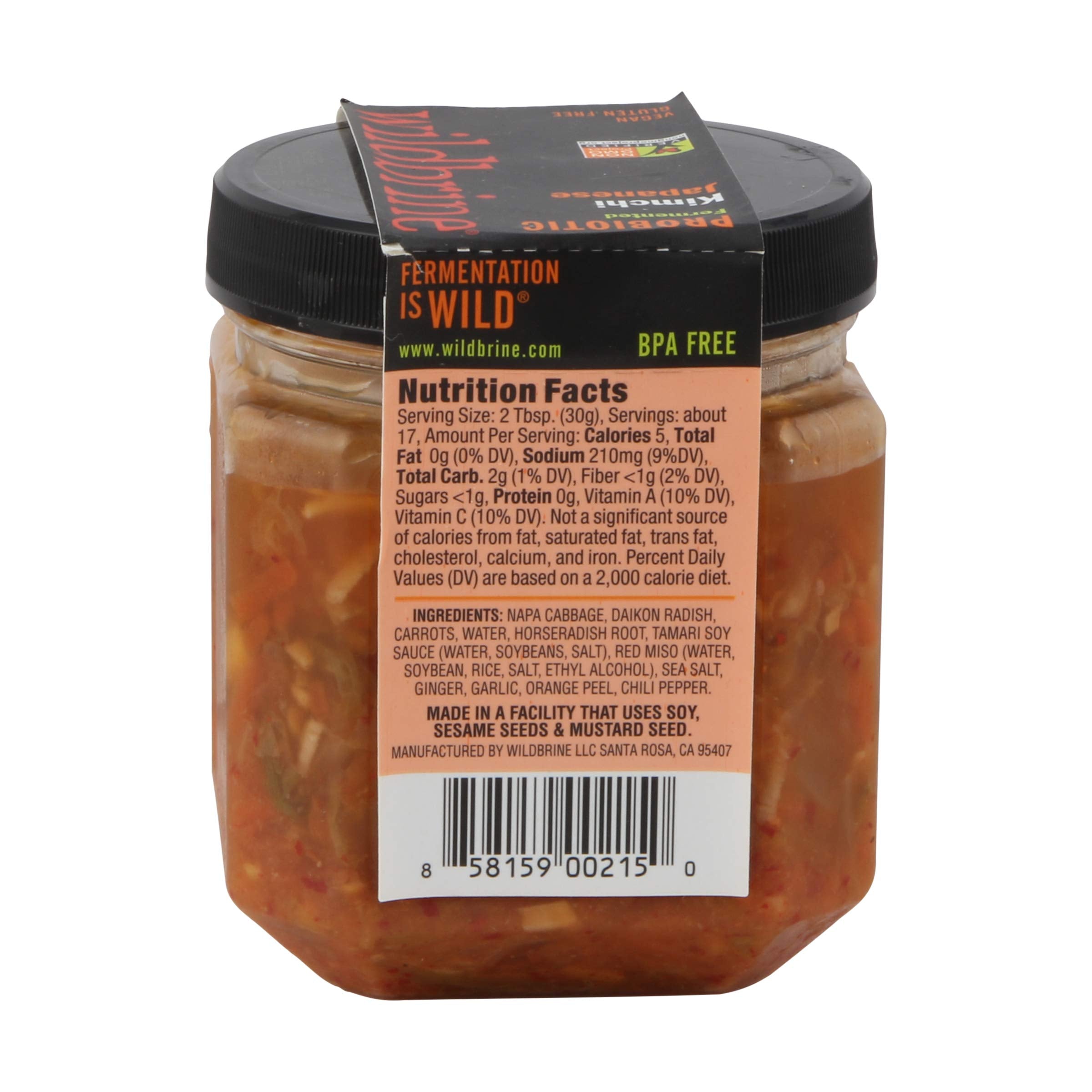 Etiqueta frontal de Wildbrine rábanos picantes kimchi miso, lista para realzar platos.