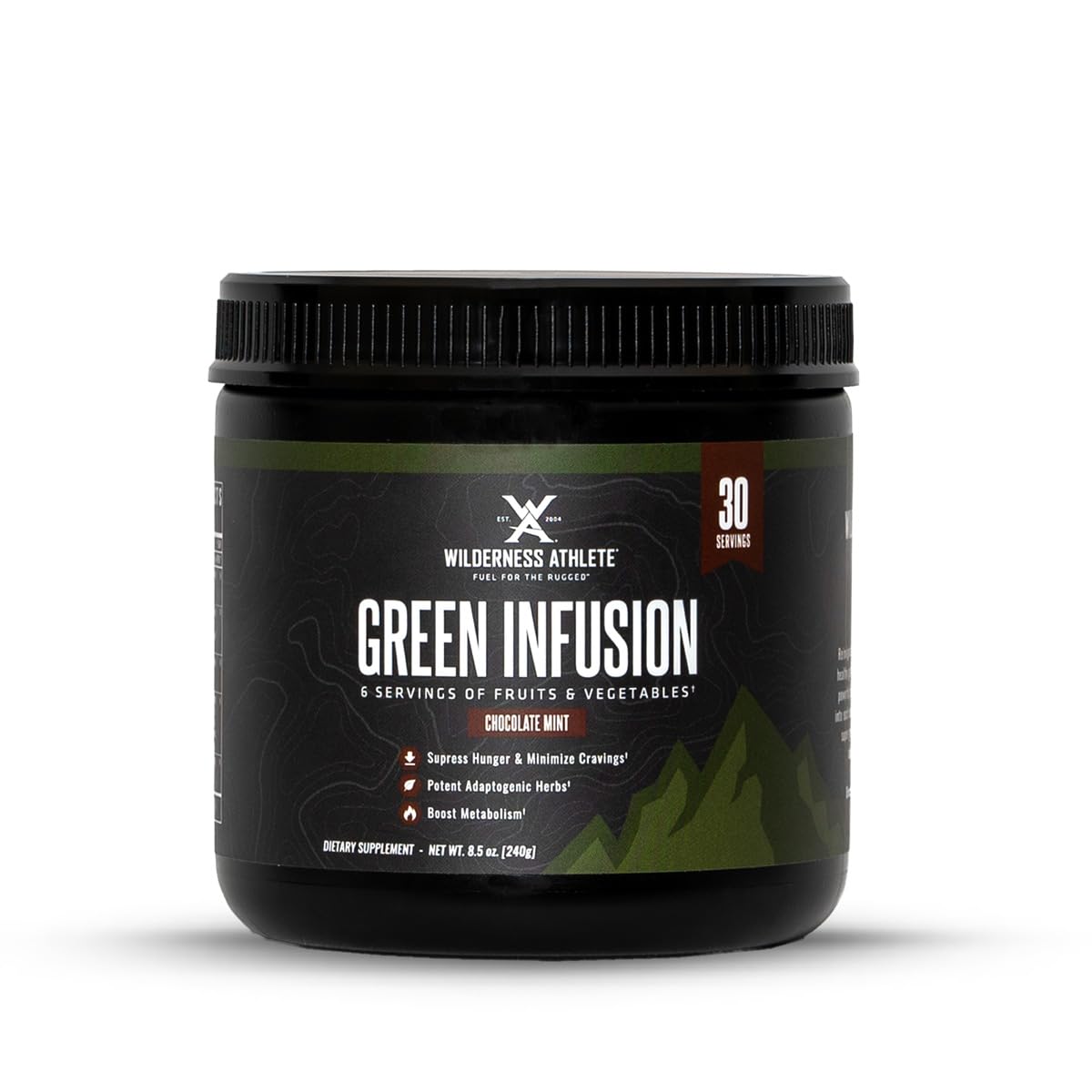 Wilderness Athlete Infusión Verde, tubo frontal, potencia tu rutina con vegetales.