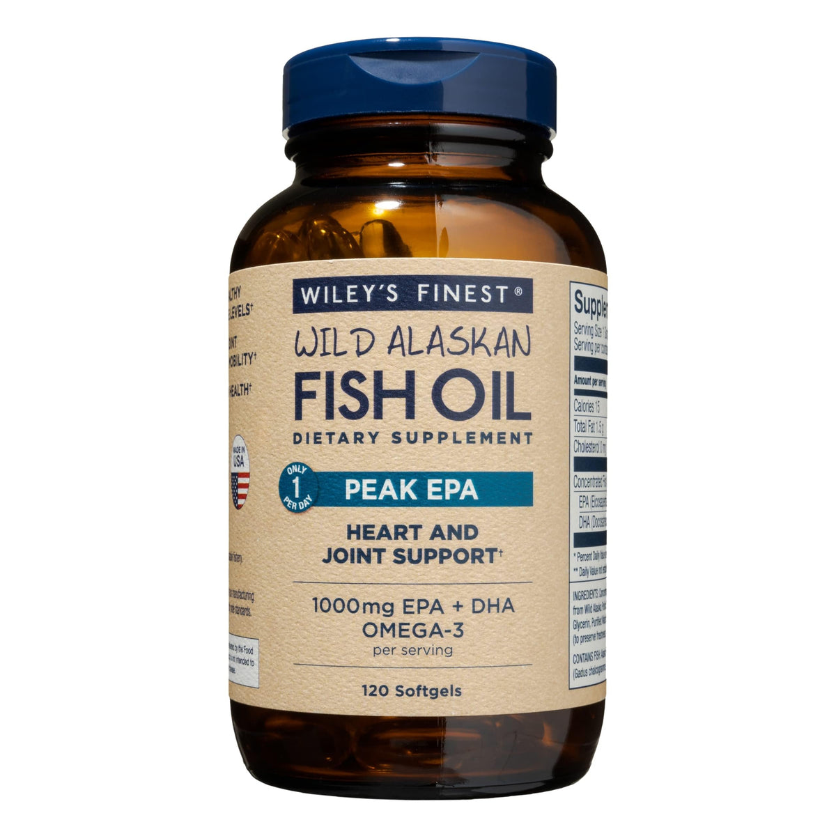 Botella Wiley's Finest Aceite Pescado Alaska para consumo diario de omega-3.