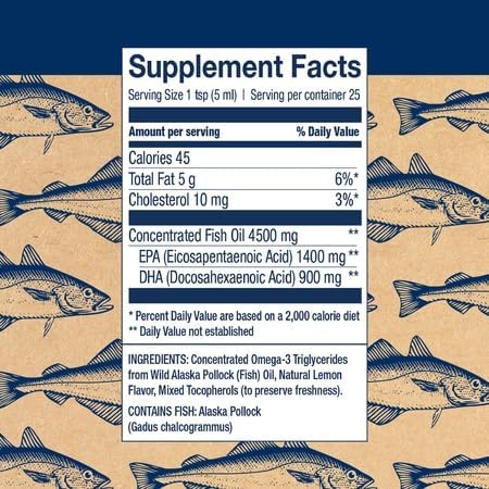 Dosis de Wiley's Finest Omega-3 para uso diario con sabor a limón.