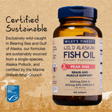 Wiley's Finest Peak DHA, logotipo MSC, procedencia sostenible desde Alaska.