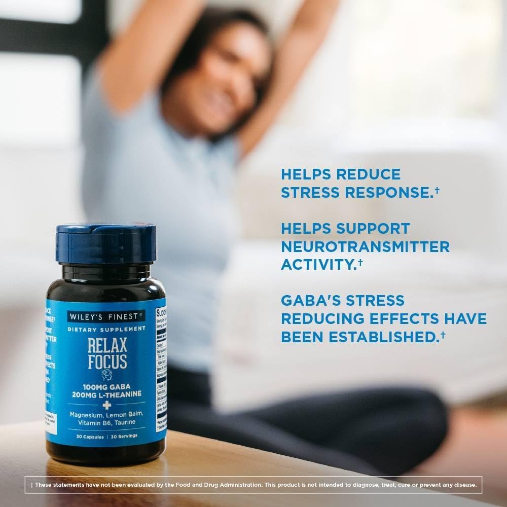 Etiqueta Wiley's Finest Relax Focus con indicaciones claras para uso