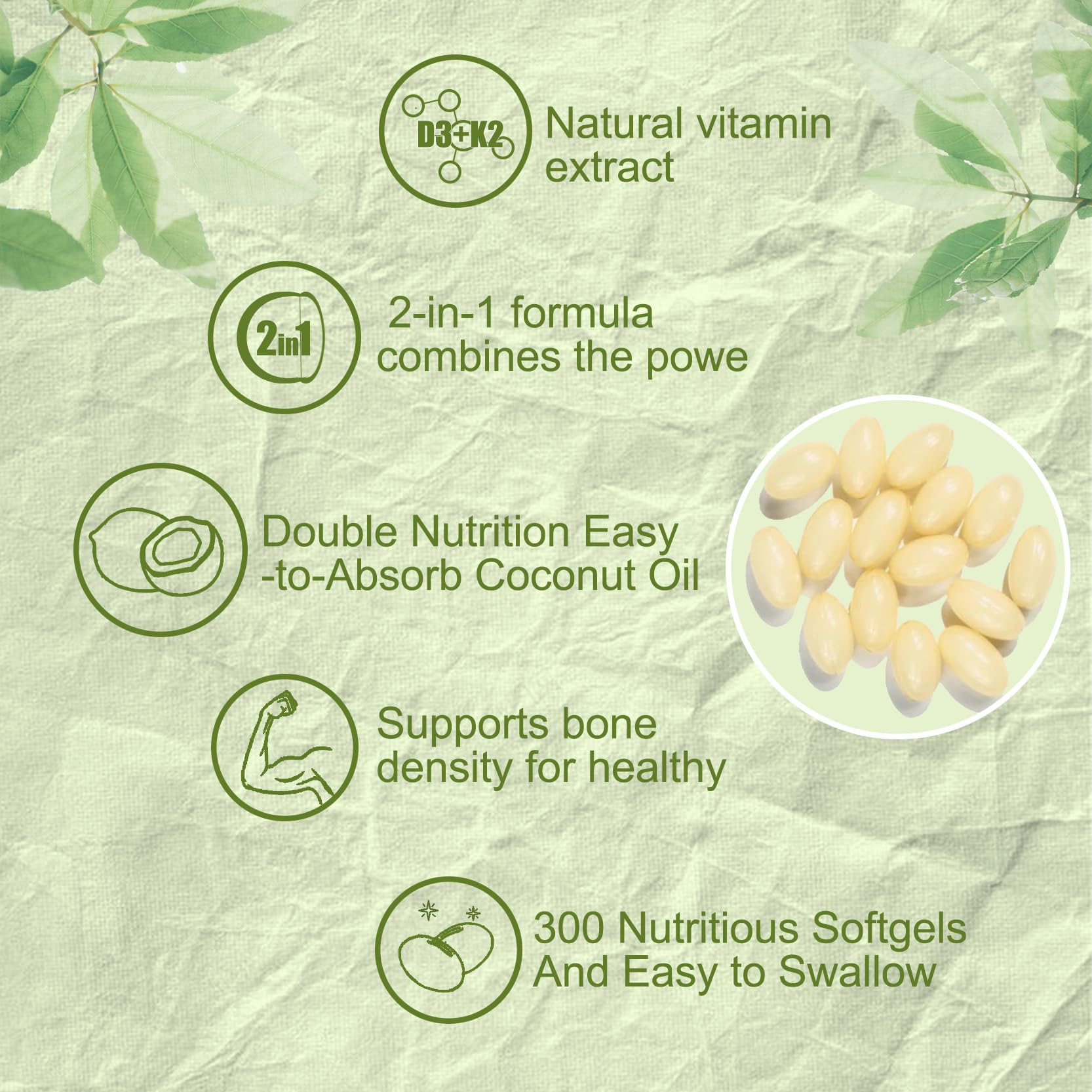Base de aceite de coco en Willbin D3-K2 para absorción natural.