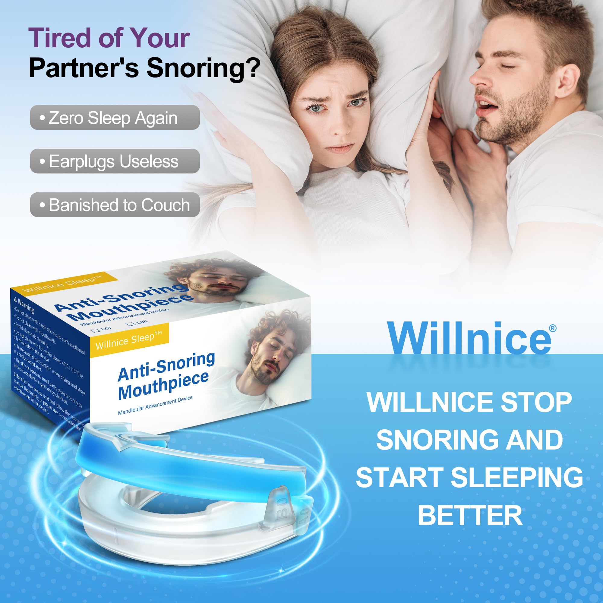 Willnice ajuste 0-2 mm inicial facilita adaptar la mandíbula para un sueño cómodo.