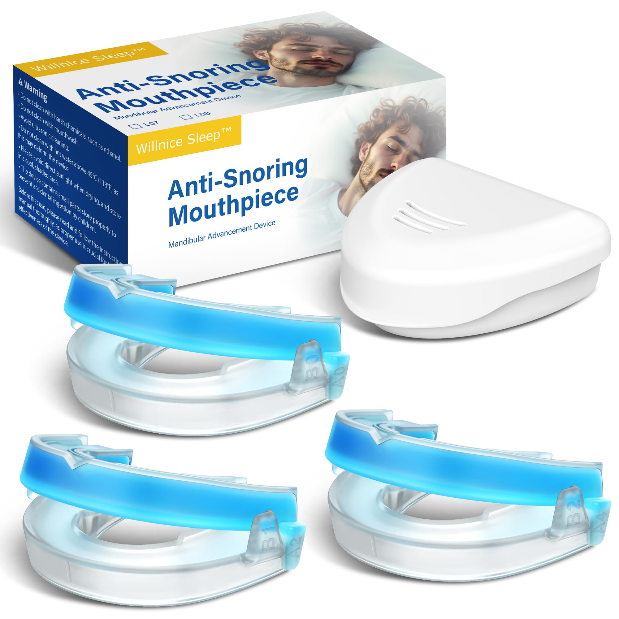 Willnice guardia bucal anti ronquido con conjunto de 3 piezas para ajuste personalizado.