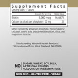 Windmill Biotina 5000 mcg, tableta sólida para suplementación diaria.