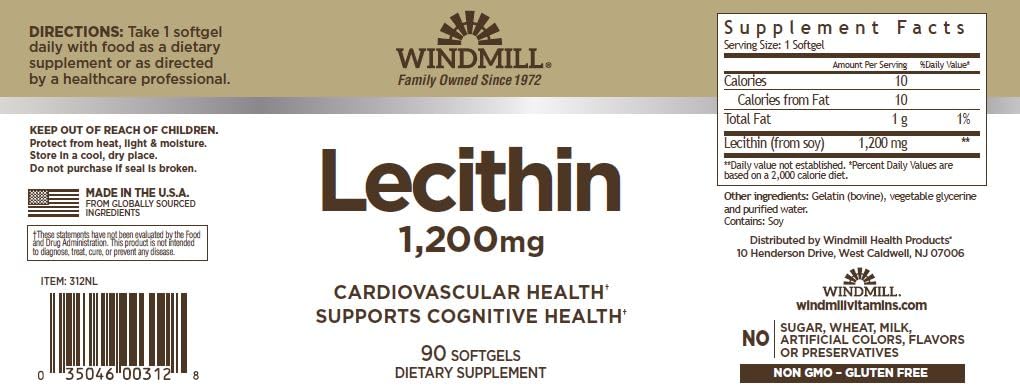 Windmill Lecitina 19 Granos – cápsulas, uso diario para metabolismo de grasas