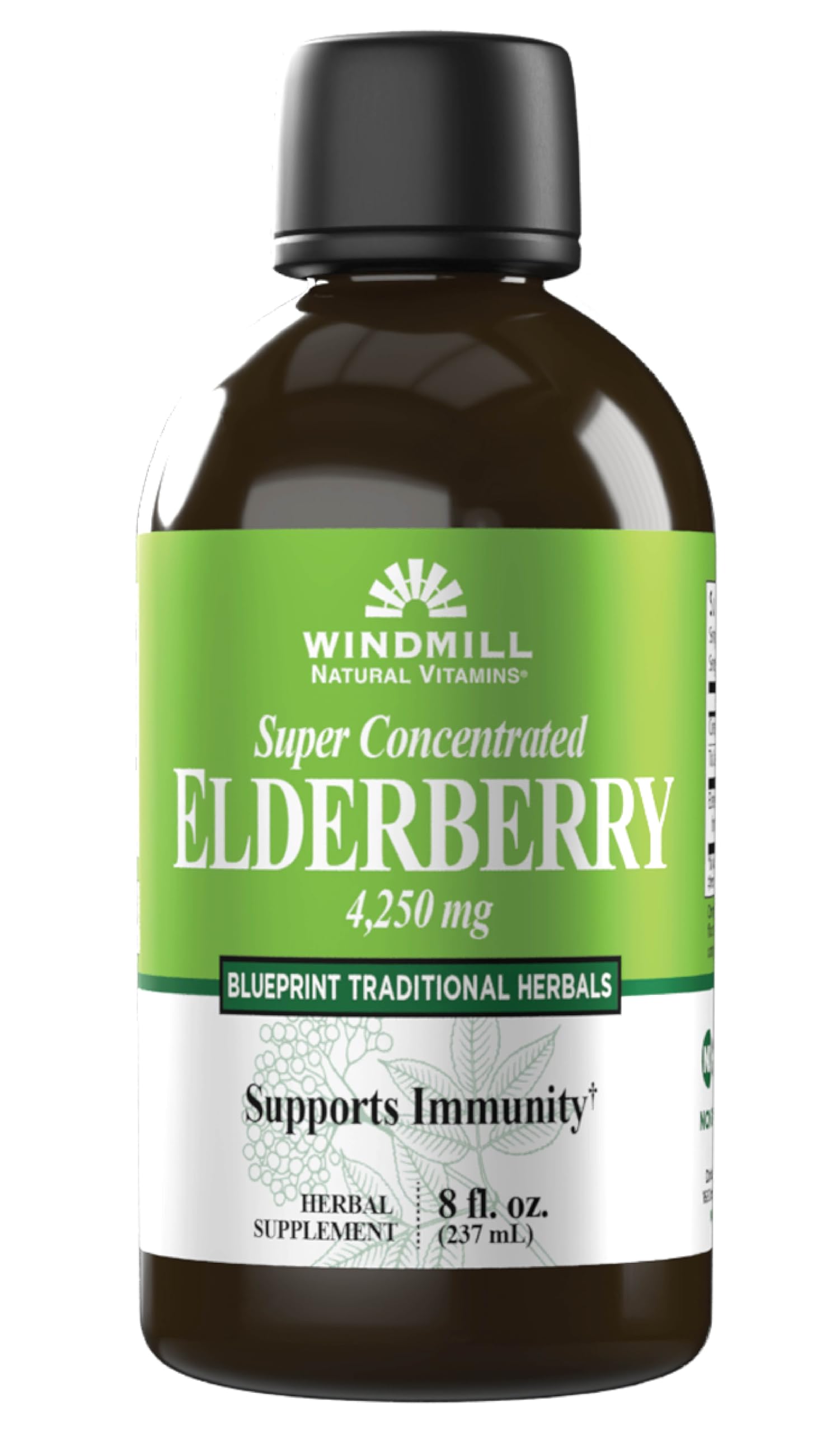 Windmill sauco negro concentrado en botella con antioxidantes para el bienestar diario
