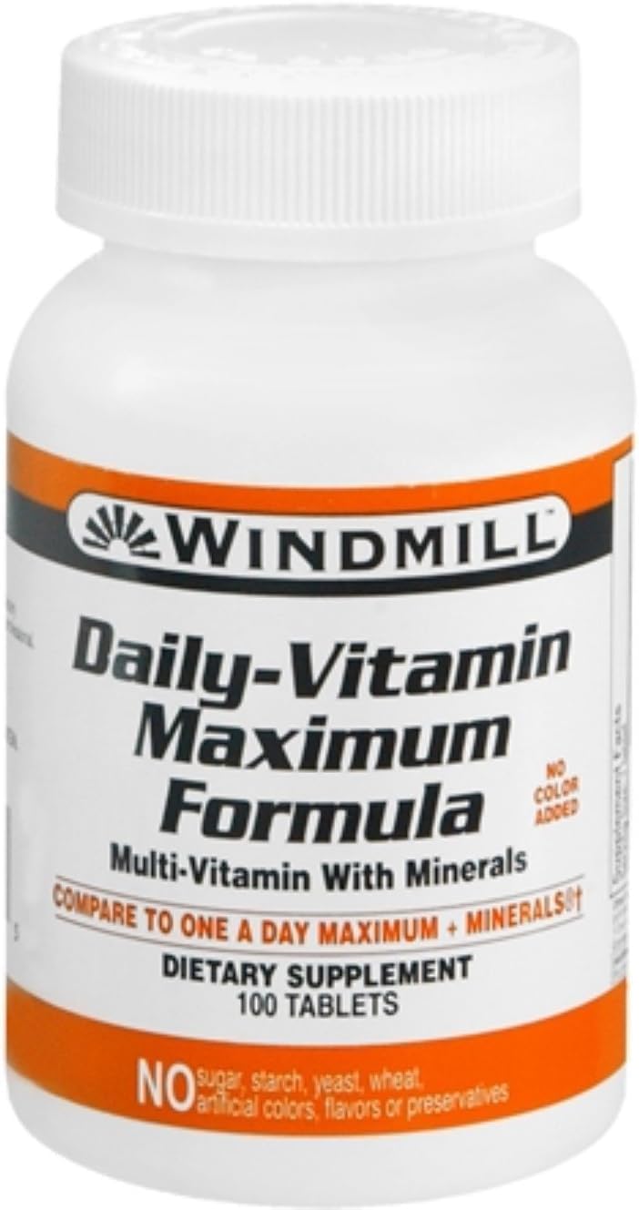 Windmill Fórmula Máxima de Vitaminas Diarias en botella, apoyo nutricional diario para energía y bienestar.