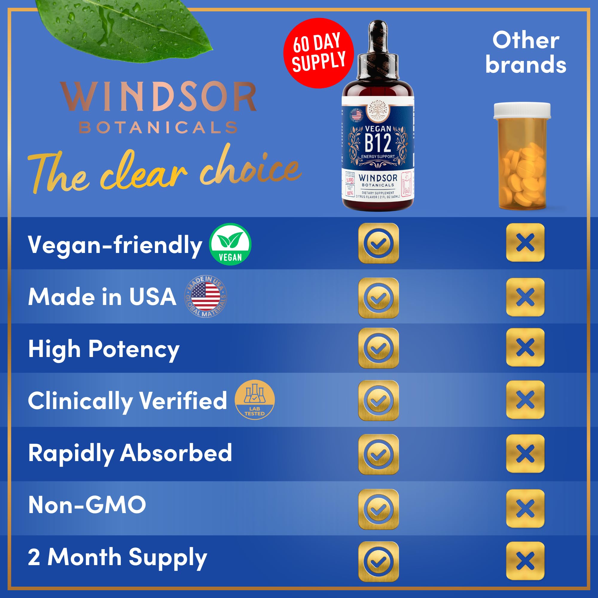 Producto vegano, libre de OGM y de gluten de Windsor B12.
