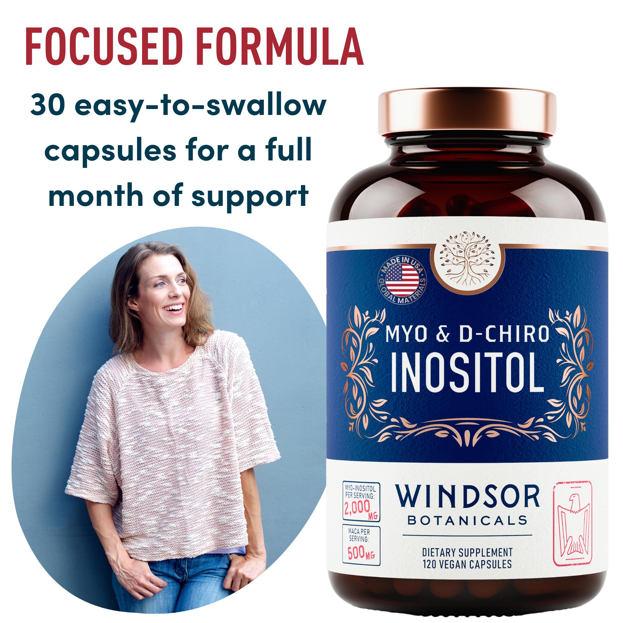 WINDSOR BOTANICALS: cápsulas de D-Chiro Inositol 40:1 para equilibrio hormonal.