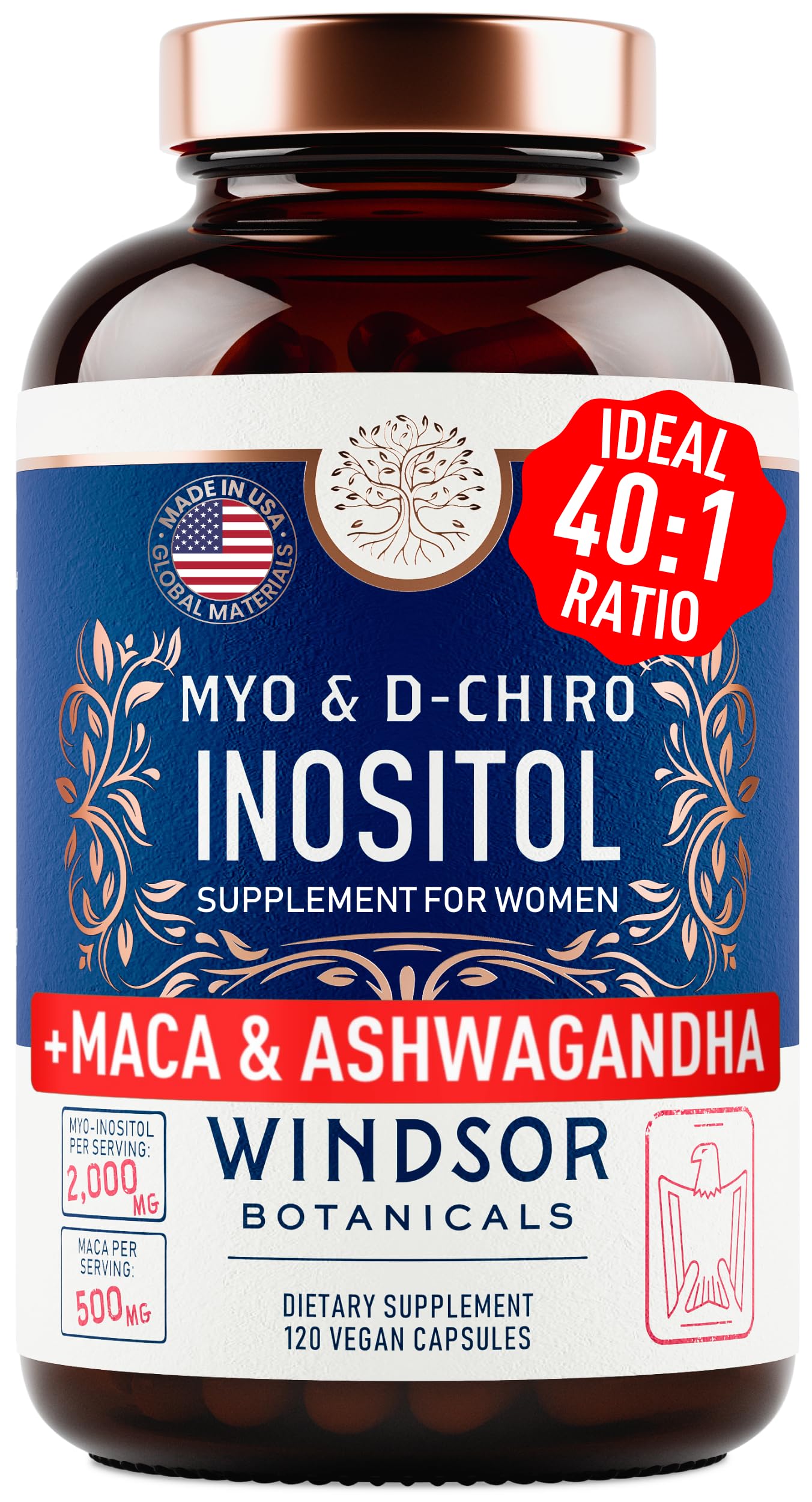 WINDSOR BOTANICALS: cápsulas de Myo-Inositol 40:1 para apoyar el equilibrio hormonal diario.