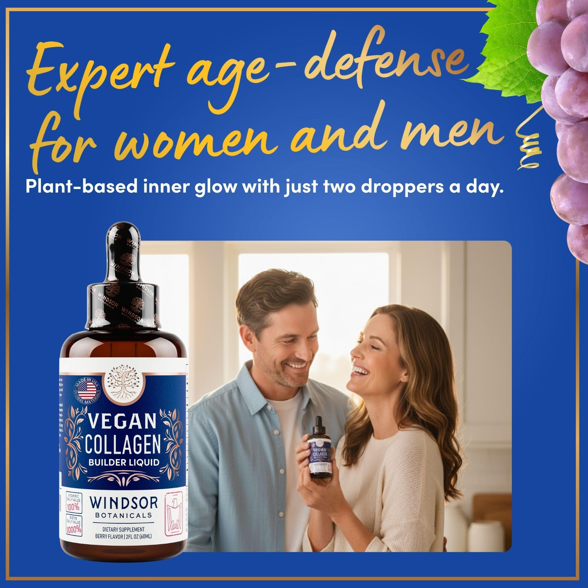 WINDSOR BOTANICALS Collagen Builder, ácido hialurónico: hidratación suave de la piel.