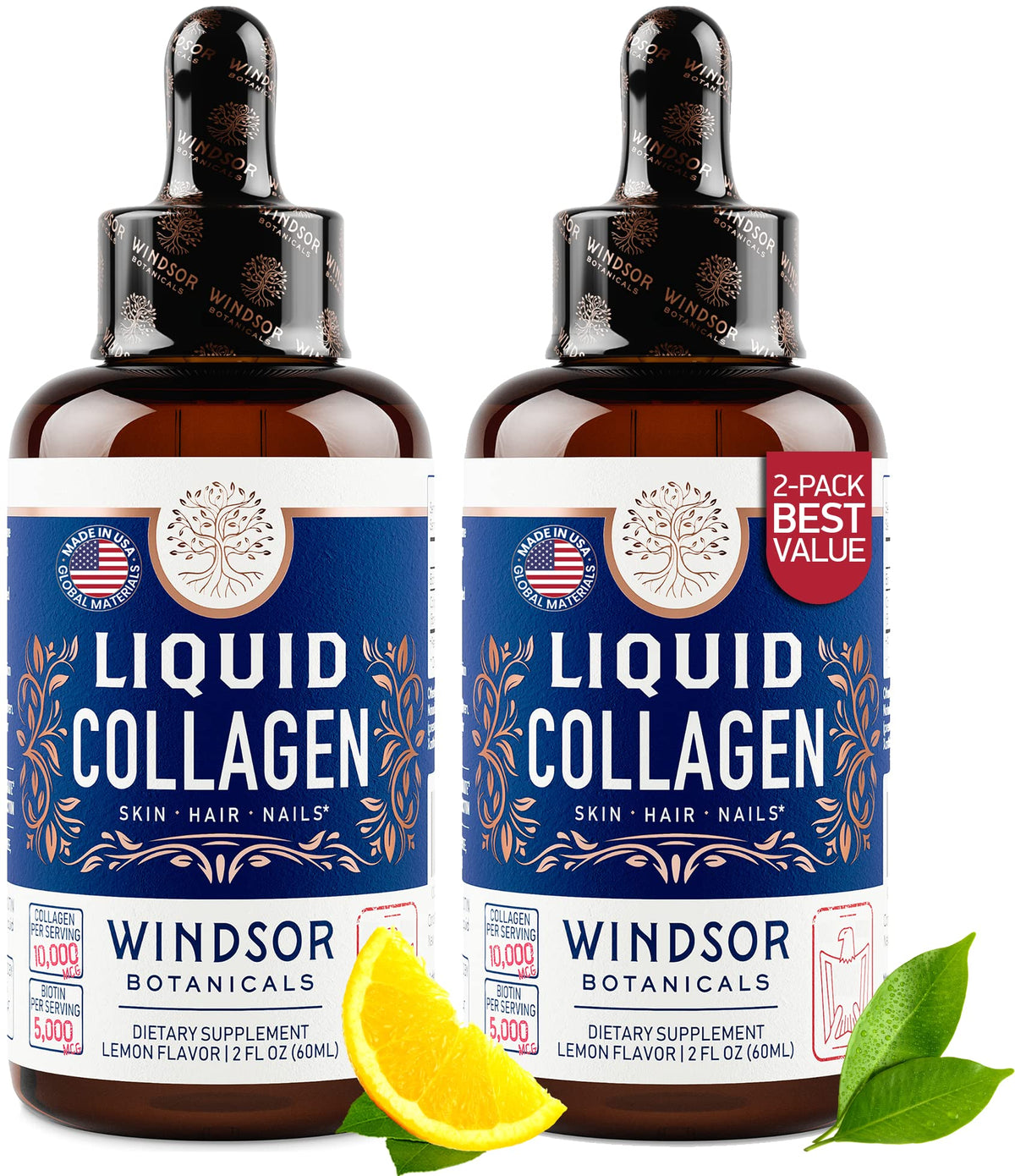 WINDSOR BOTANICALS concentrado de colágeno líquido con gotero para piel suave