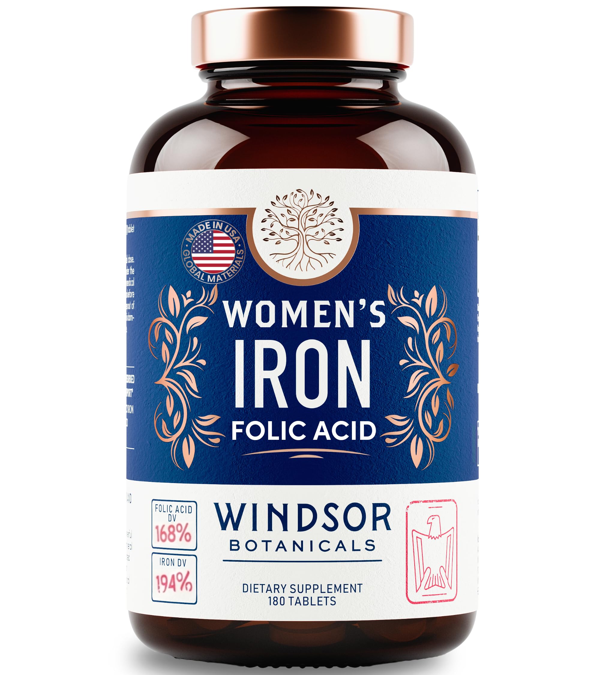 WINDSOR BOTANICALS hierro hecho en EE UU con certificación GMP.
