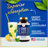 Etiqueta de WINDSOR BOTANICALS HMB D3 con información clara y GMP.
