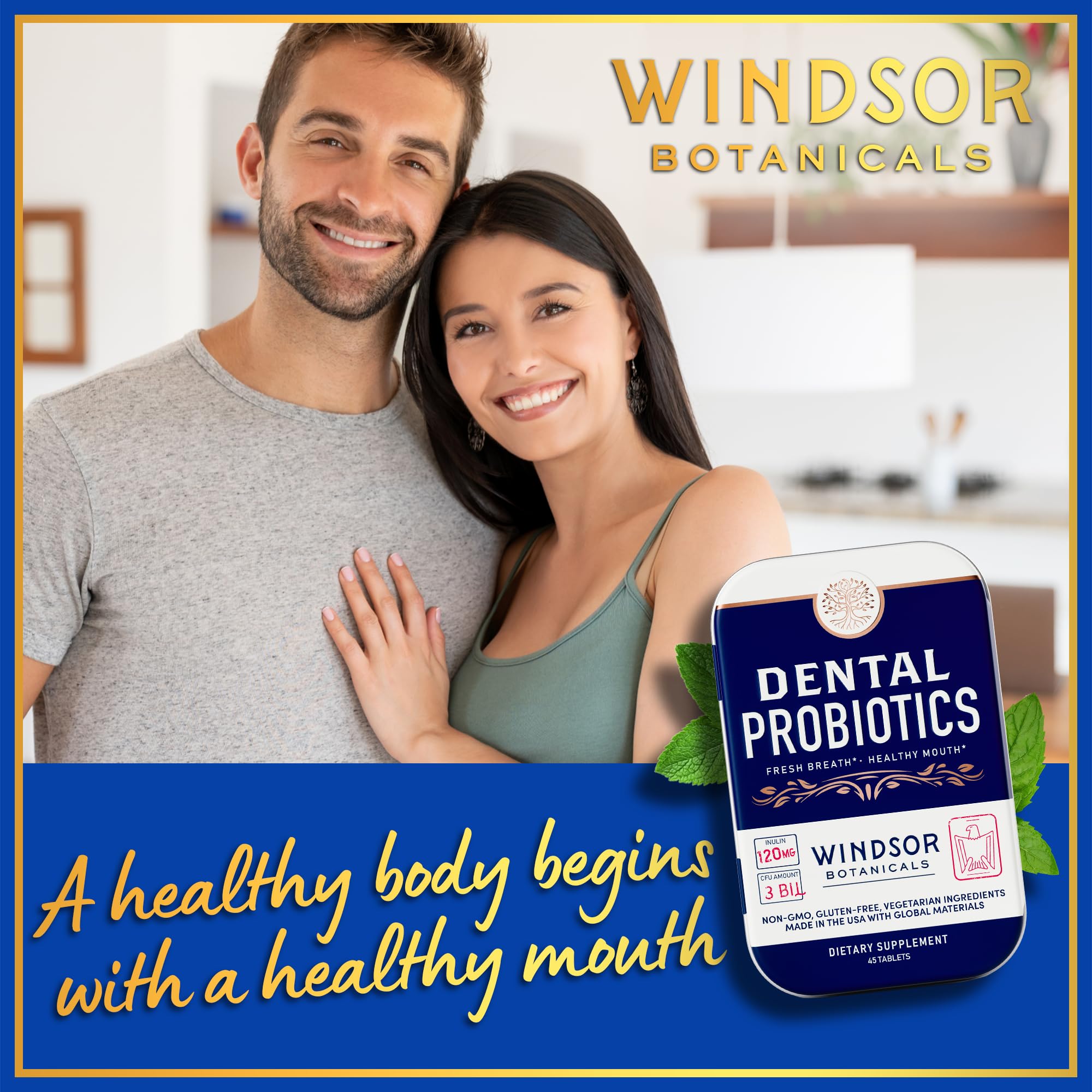 WINDSOR BOTANICALS viaje de probióticos dentales para cuidado bucal en movimiento