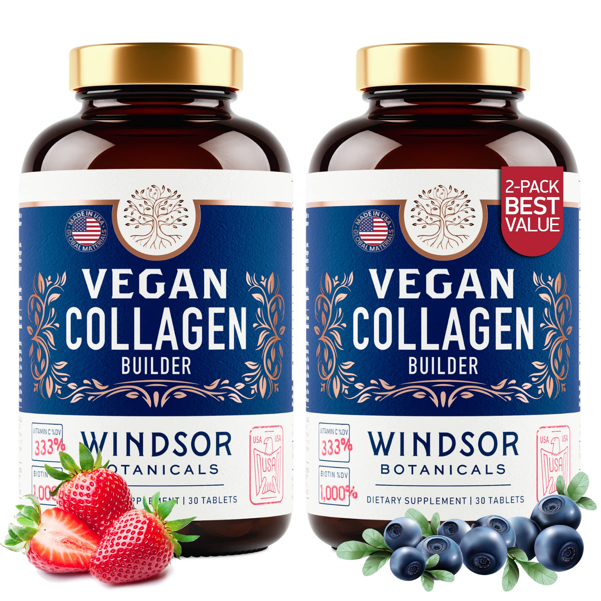 Windsor Botanicals tableta de colageno vegano para uso diario.