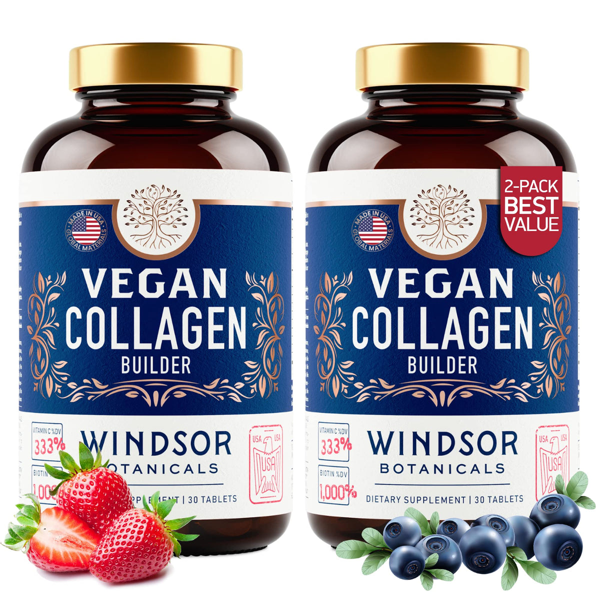 Windsor Botanicals tableta de colageno vegano para uso diario.