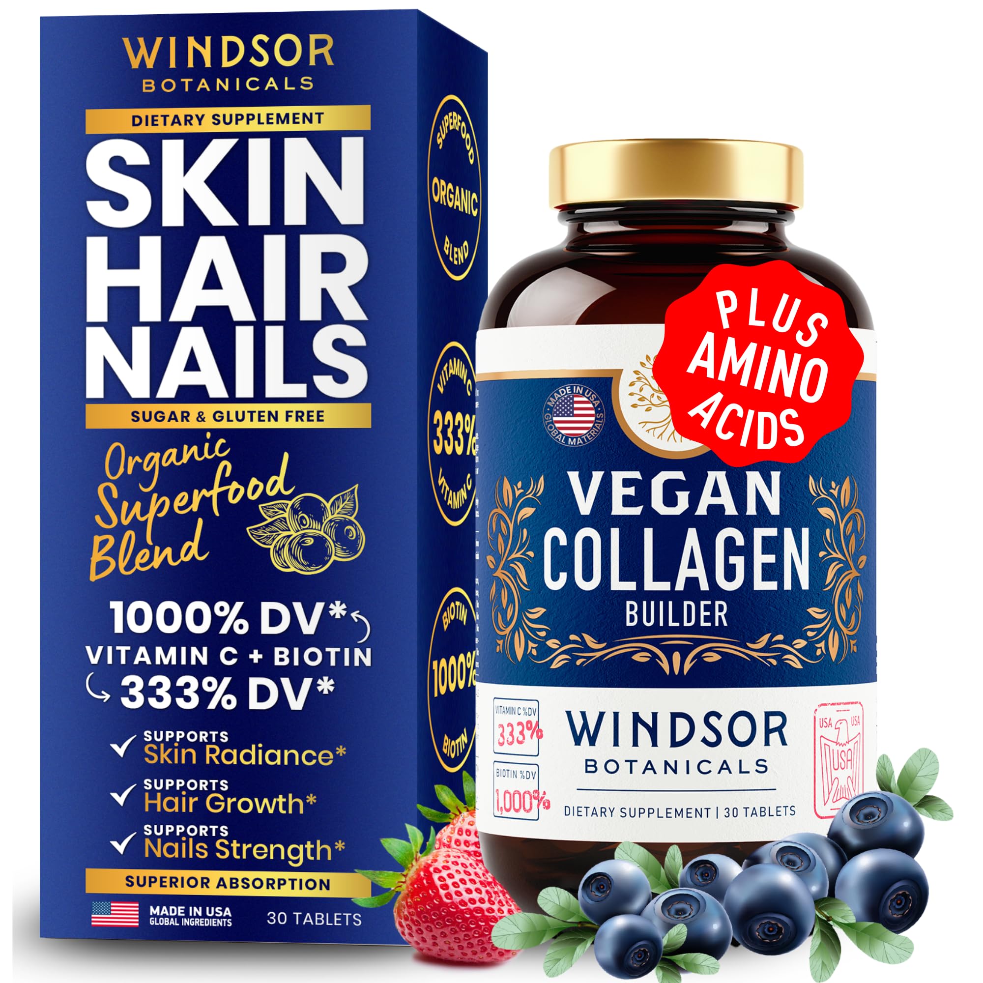 Windsor Botanicals tableta-colageno-vegano: apoyo a piel radiante y cabello saludable