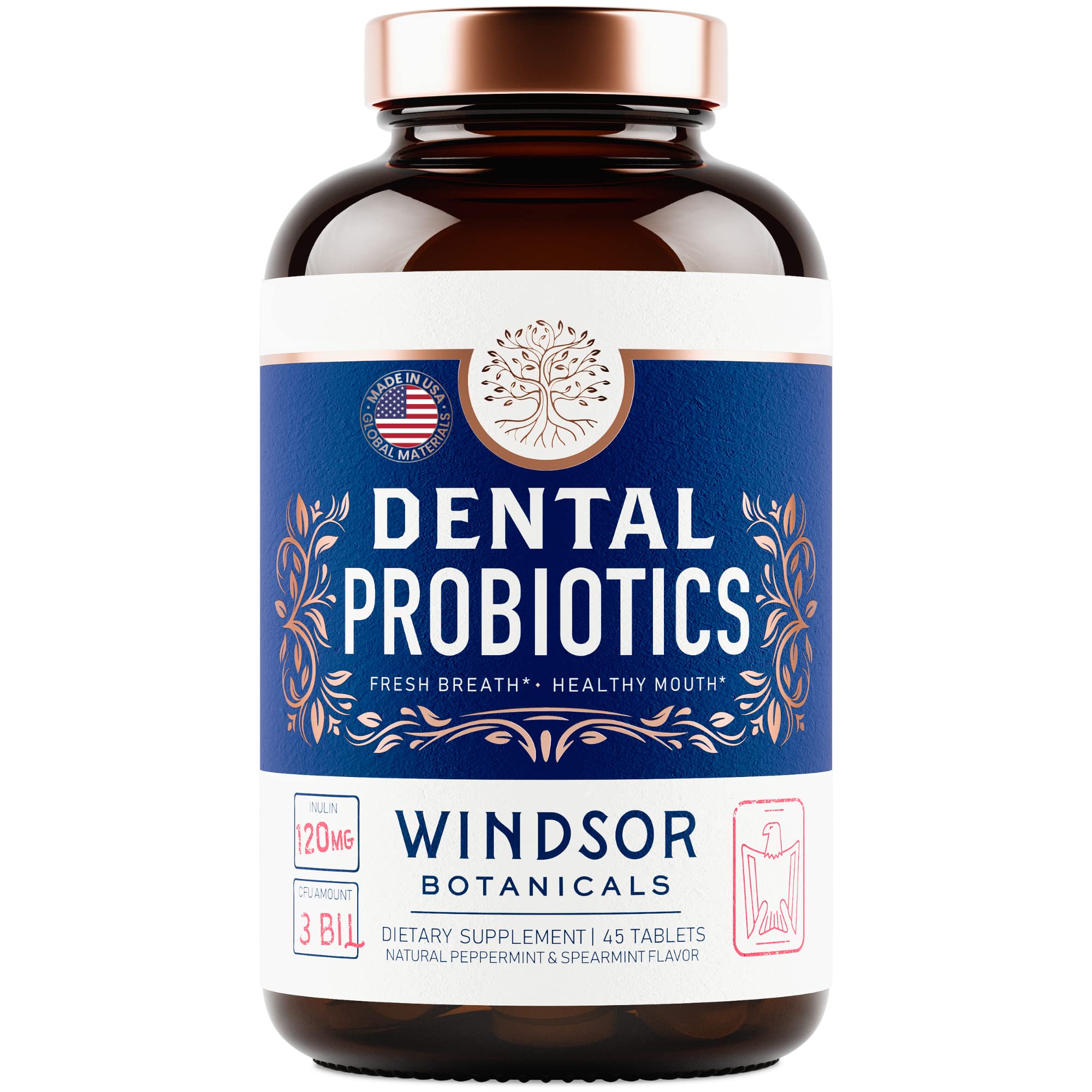 WINDSOR BOTANICALS: textura suave de tableta dental de menta en superficie