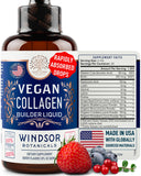 WINDSOR BOTANICALS colágeno vegano líquido, botella de 60 ml para piel y cabello.