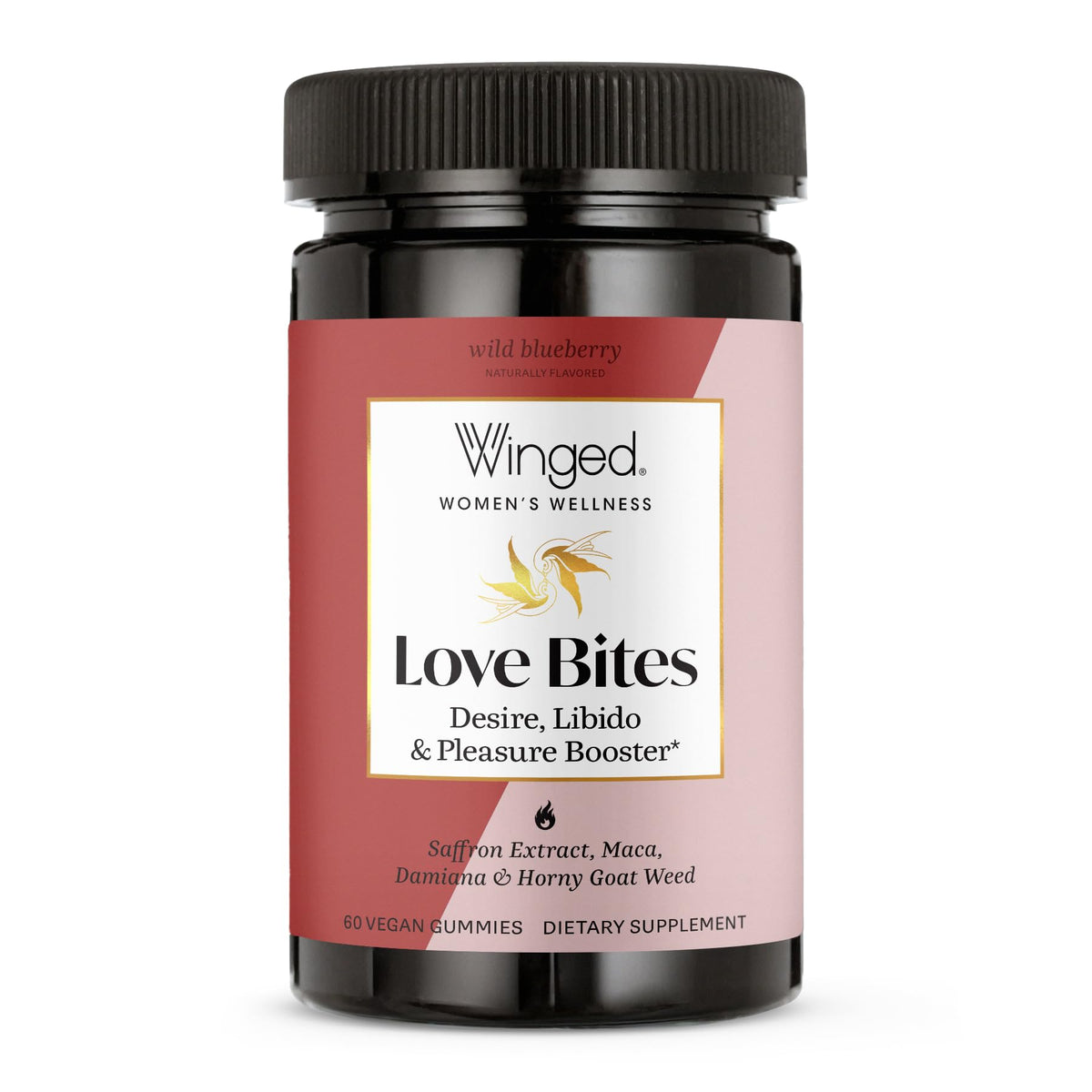 Gomitas Winged Wellness Love Bites en envase para bienestar íntimo.