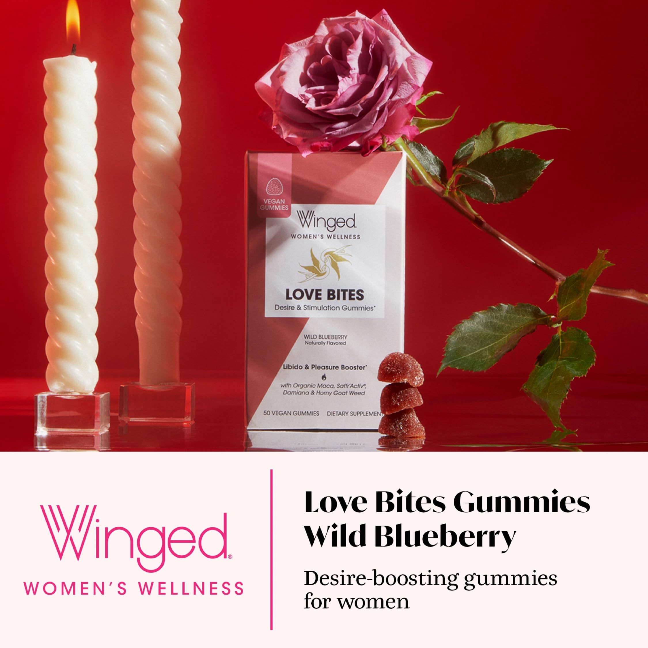 Gomitas moradas de Love Bites con sabor a arándano silvestre.