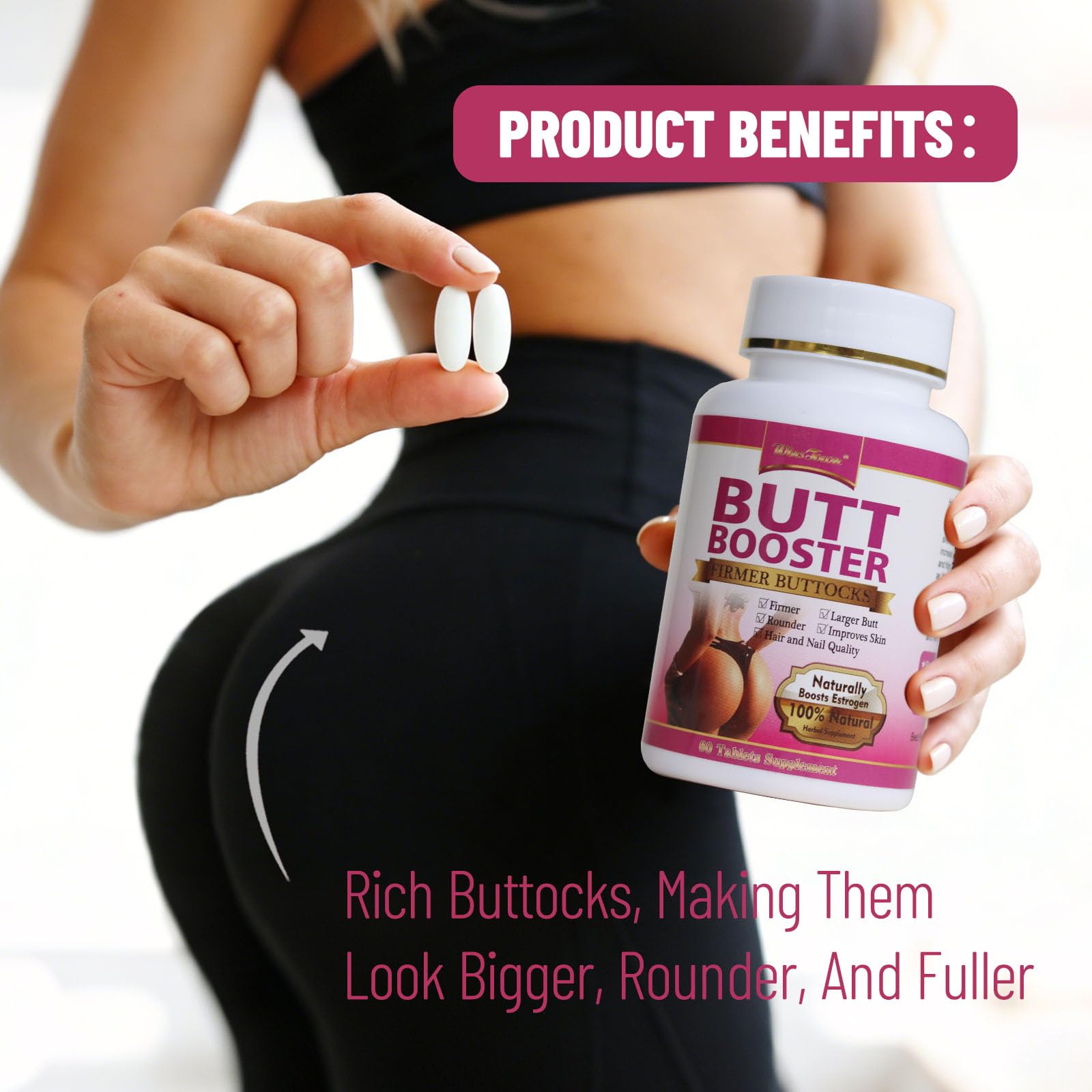 Ingredientes clave de Wins Town Butt Booster Pills para una fórmula natural.