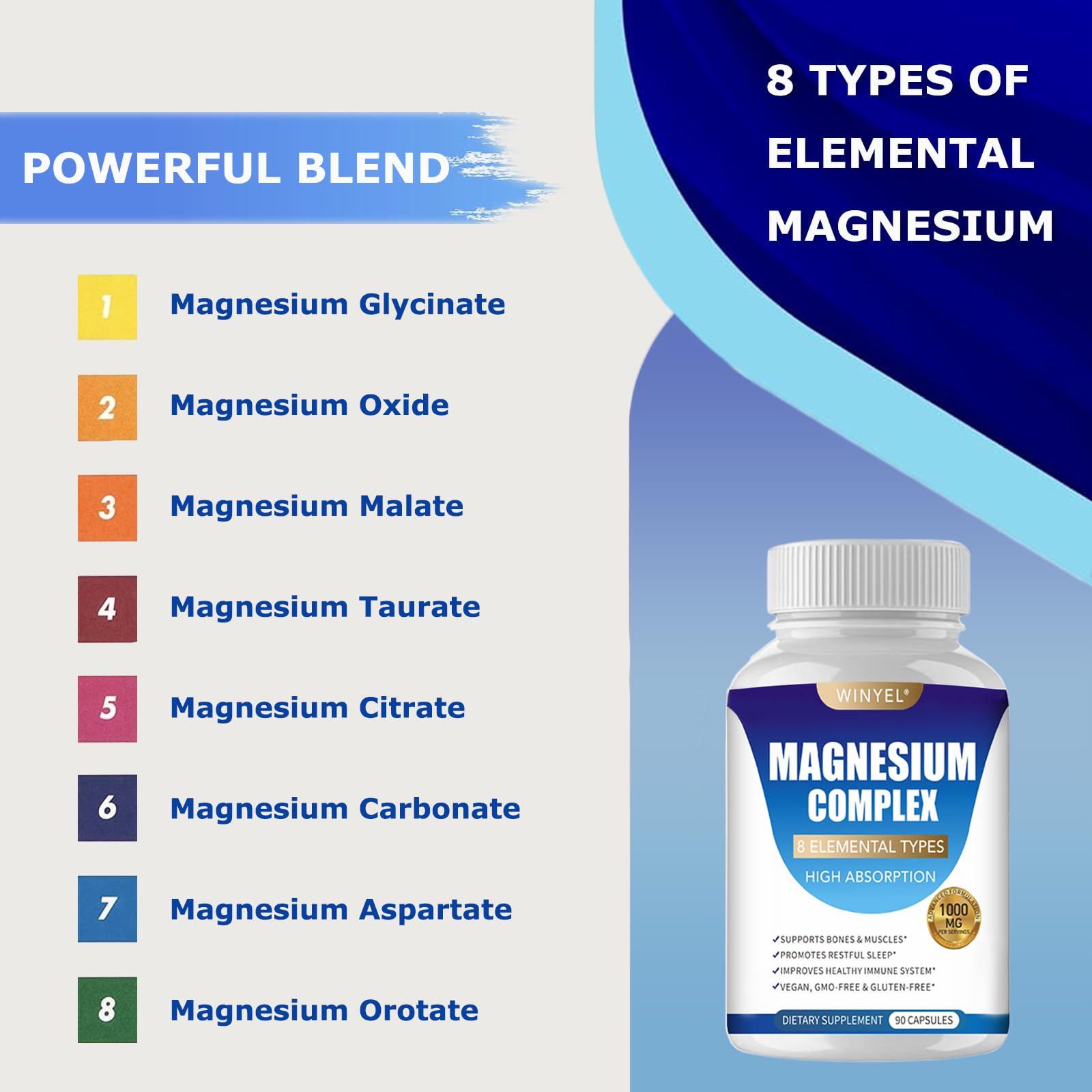 WINYEL Magnesium Complex vegano: opción natural para descanso nocturno.