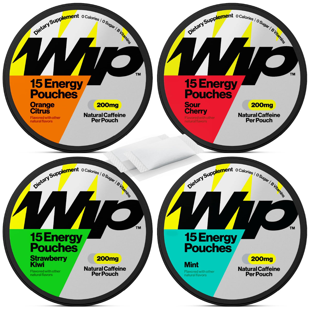 Bolsitas de energía Wip en empaque 4 sabores para energía portátil sin azúcar
