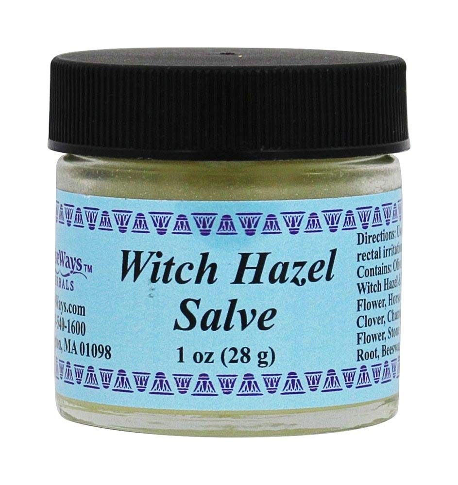 Ungüento de hamamelis Wise Ways Herbals en envase de 1 onza para uso externo.