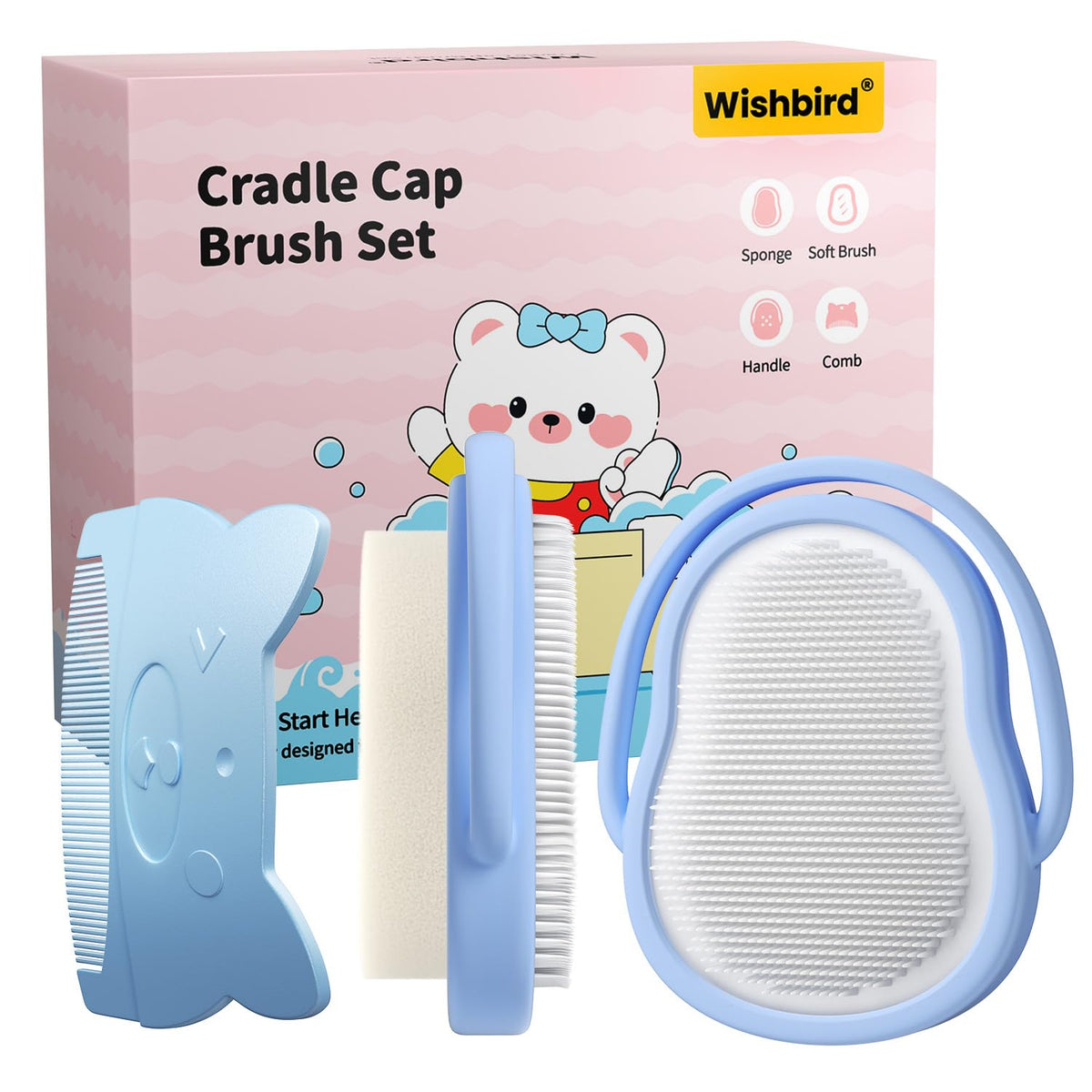 Wishbird cepillo suave para bebé, masaje suave del cuero cabelludo