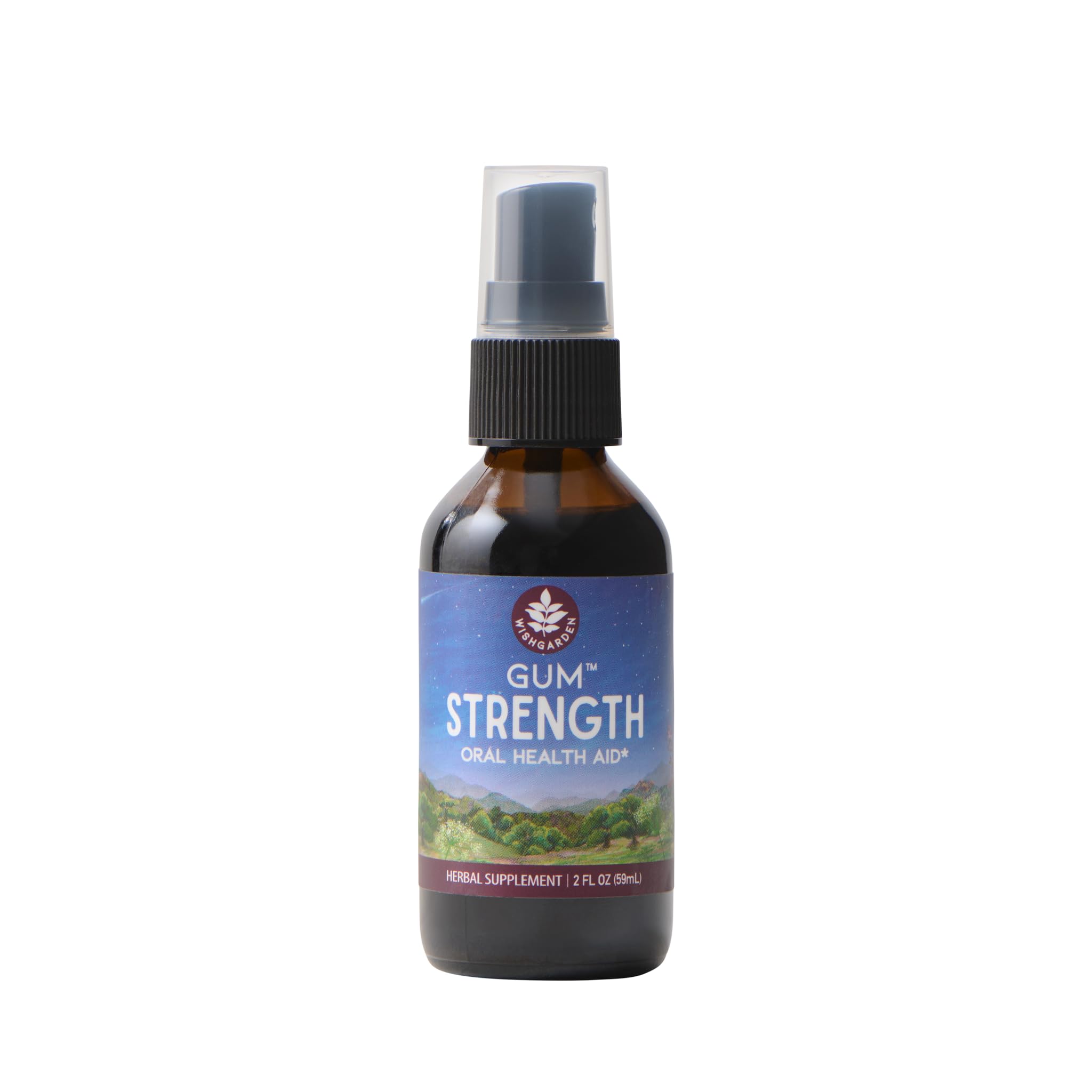 WishGarden Gum Strength botella 2 oz para cuidado bucal y encías.
