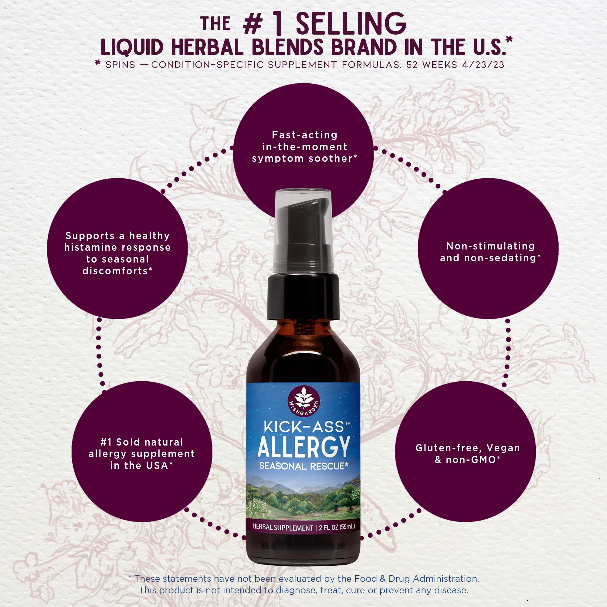 WishGarden Kick-Ass Allergy, mezcla herbal de hierbas para apoyo natural estacional.