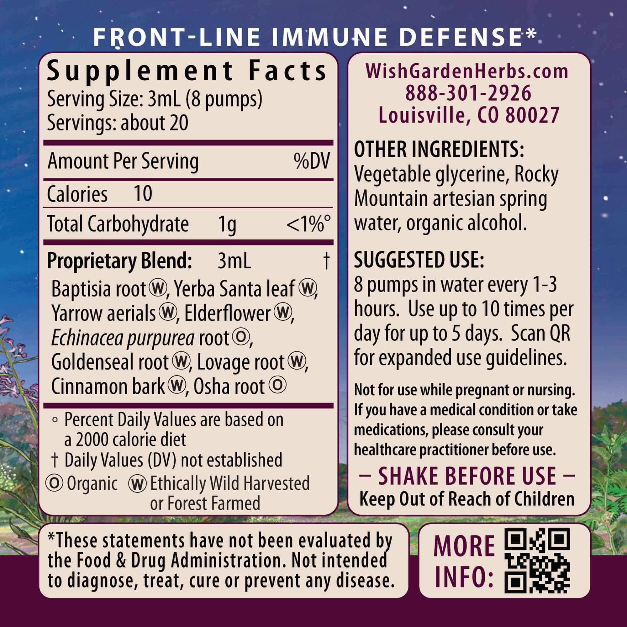 WishGarden Kick-Ass Immune: etiqueta del producto con ingredientes naturales.
