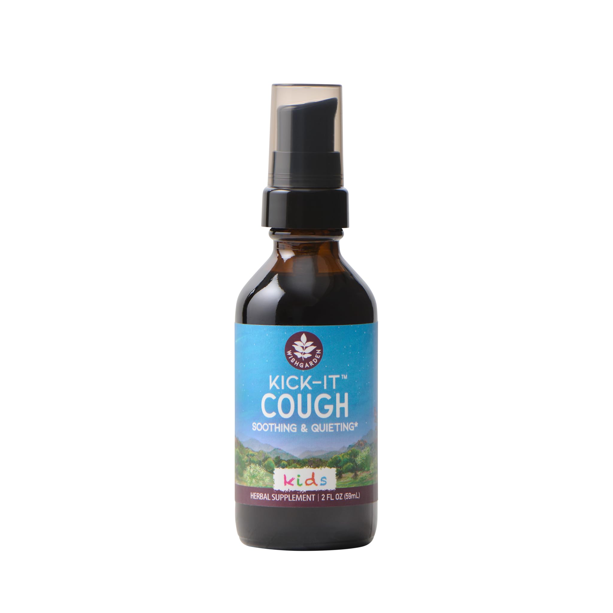 WishGarden Kick-It Cough, botella, alivio suave para garganta.