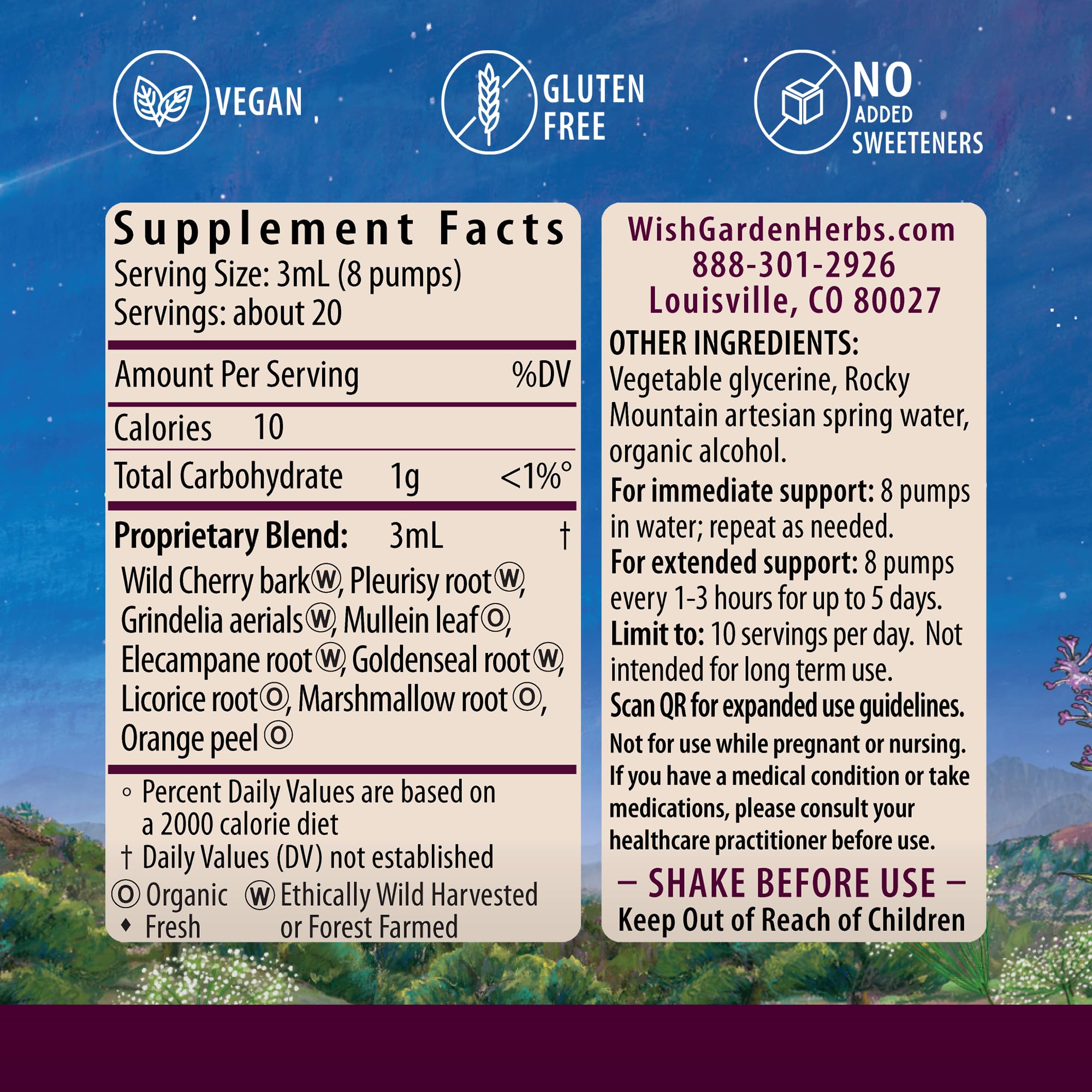WishGarden Serious Cough: gotas-herbales-liquidas para consumo fácil, efecto rápido frente a irritación de garganta.