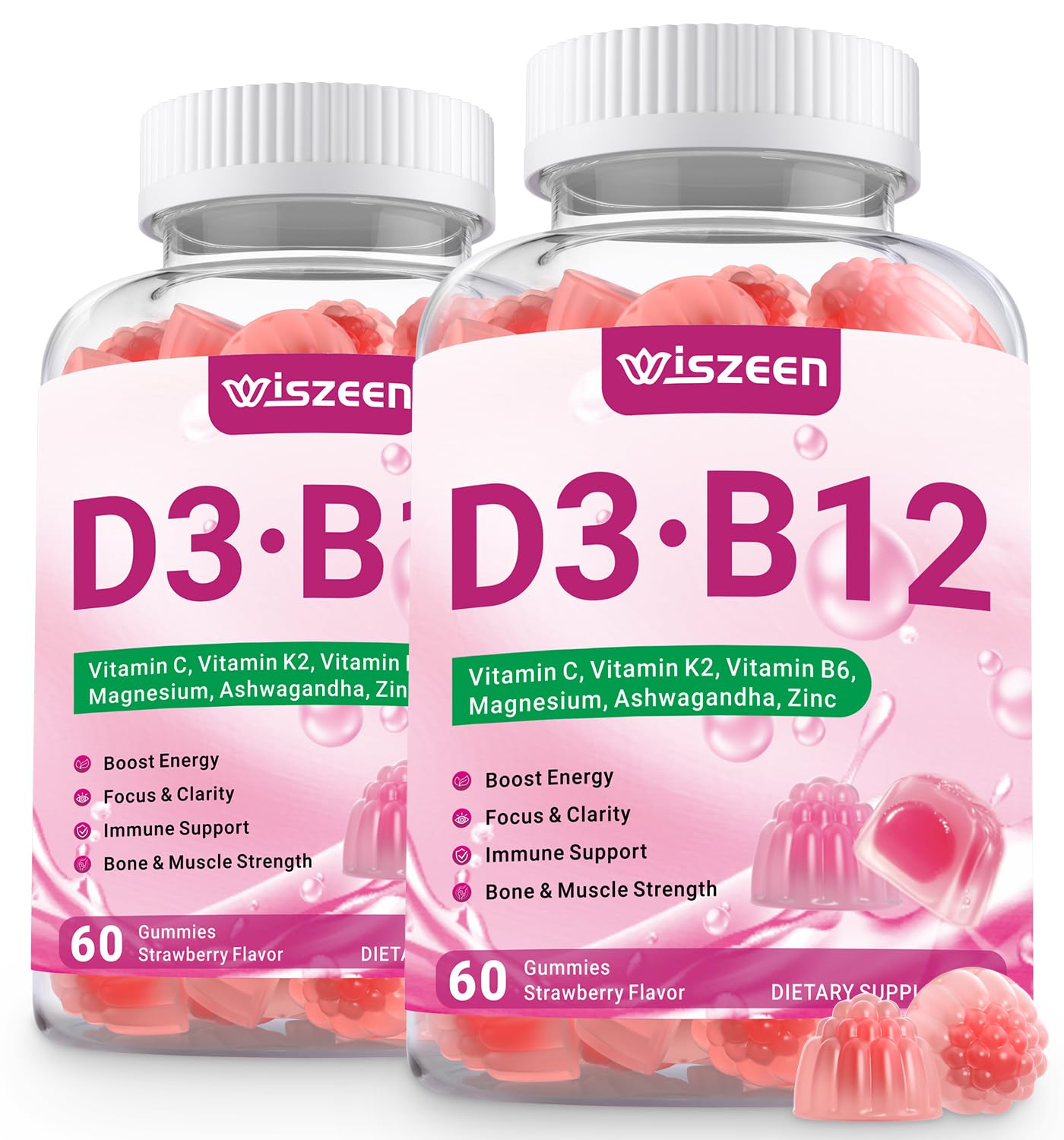 Wiszeen D3 B12 gomitas en bote para mayor energía y bienestar diario.