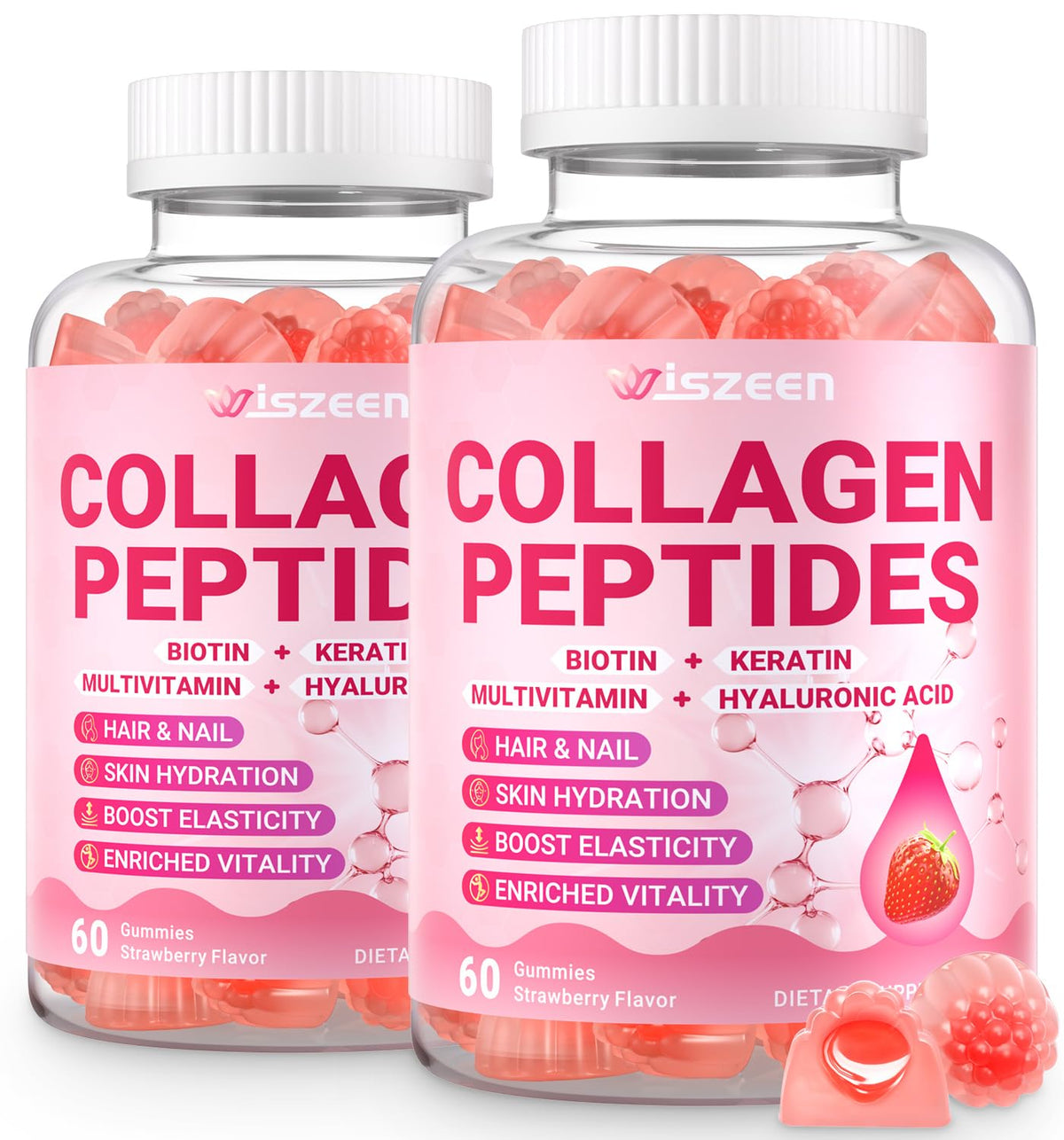 Wiszeen Gomitas de Colágeno: empaque práctico para llevar a cualquier lugar.