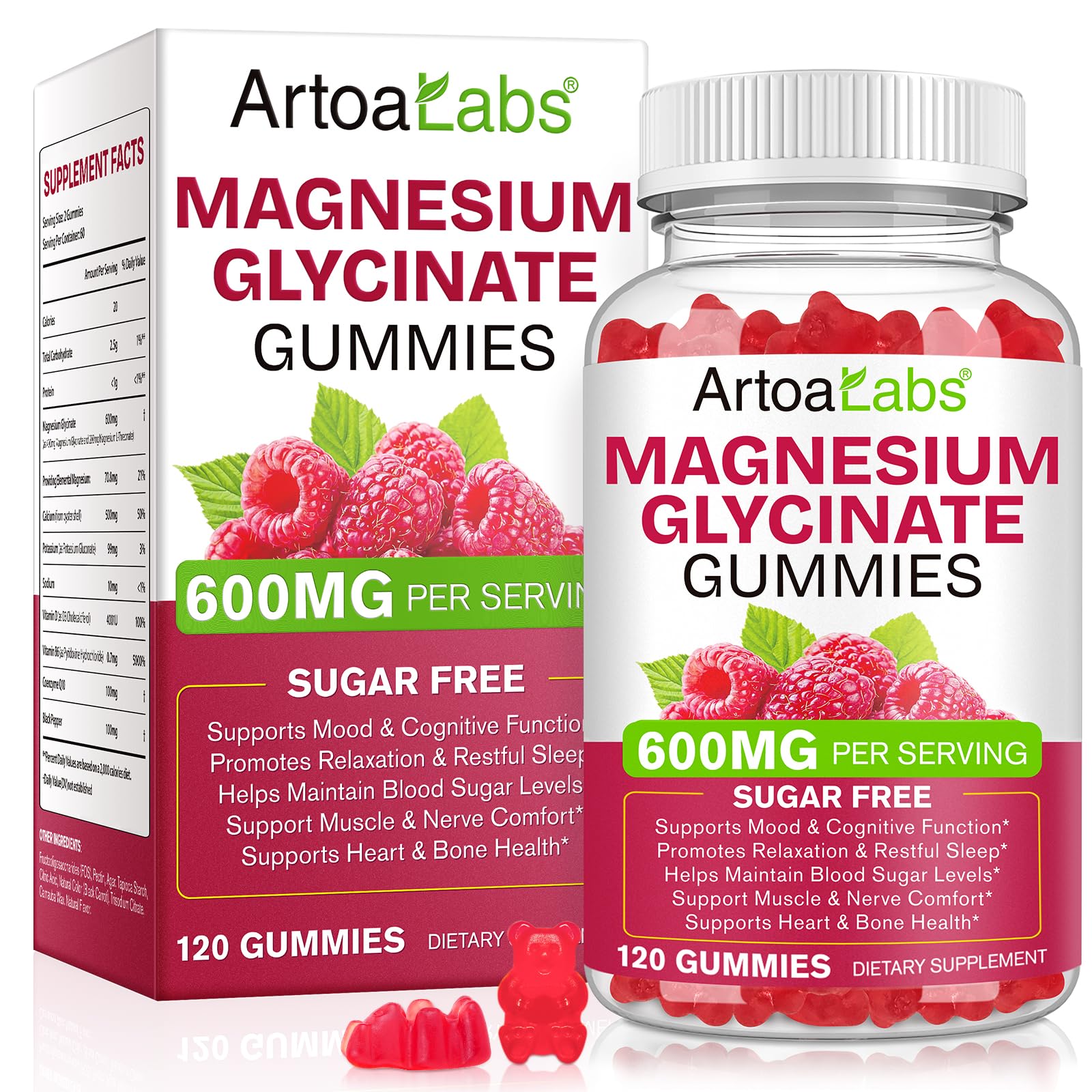 WOJBALMN gominolas magnesio glicinato sabor frambuesa en bote para descanso diario