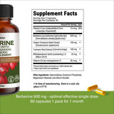 Berberina 500 mg en primer plano; posible apoyo al equilibrio glucémico dentro de una rutina saludable.
