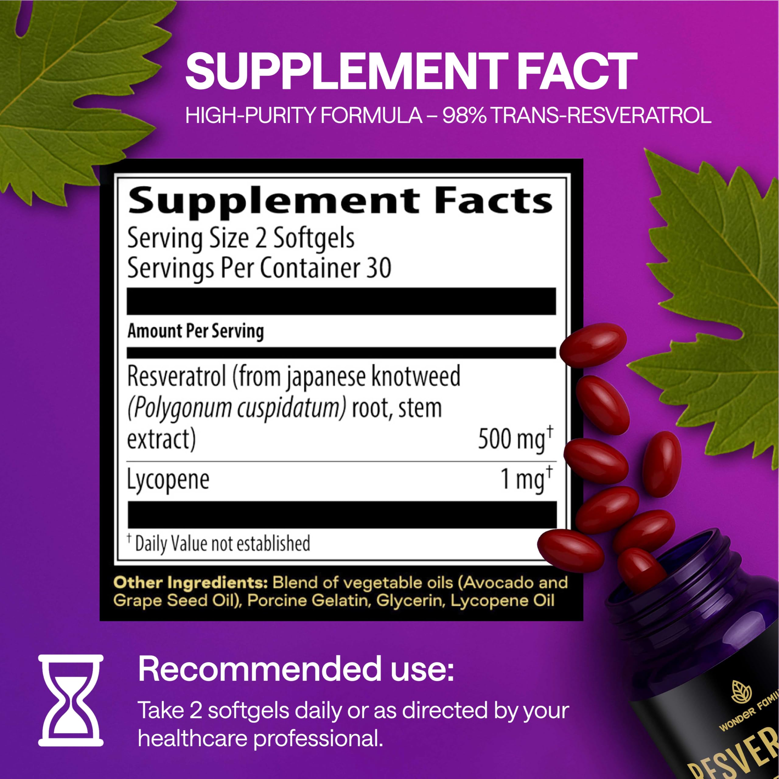 Caja de empaque de WONDER FAMILY Resveratrol 1000 mg.