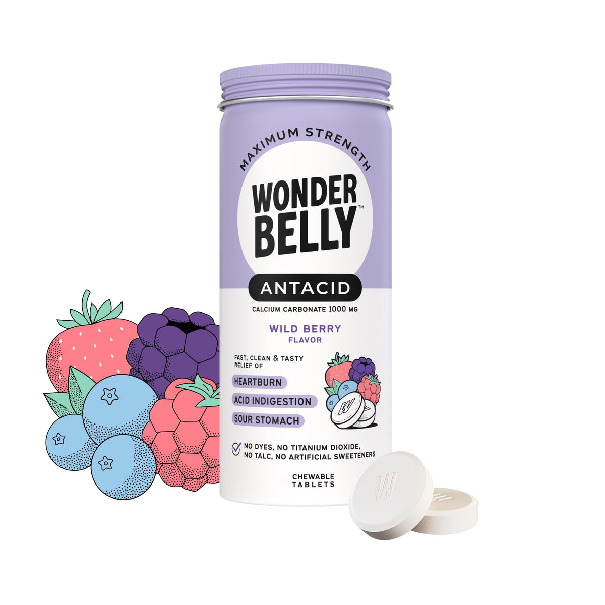 Wonderbelly antácidos tableta sabor baya silvestre para alivio temporal
